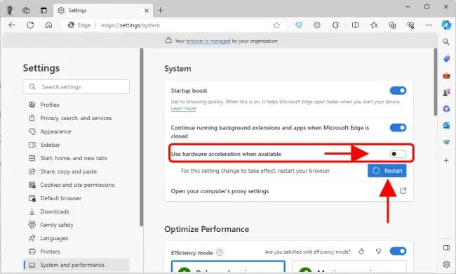 Turn off hardware acceleration in Microsoft Edge