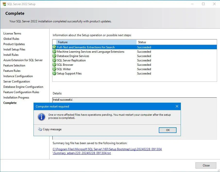 SQl-Server-Express-2022-installation-completed