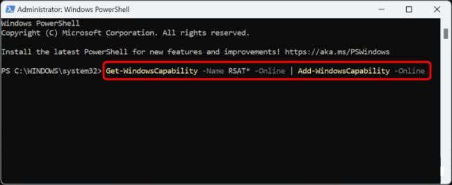 Install RSAT features in PowerShell
