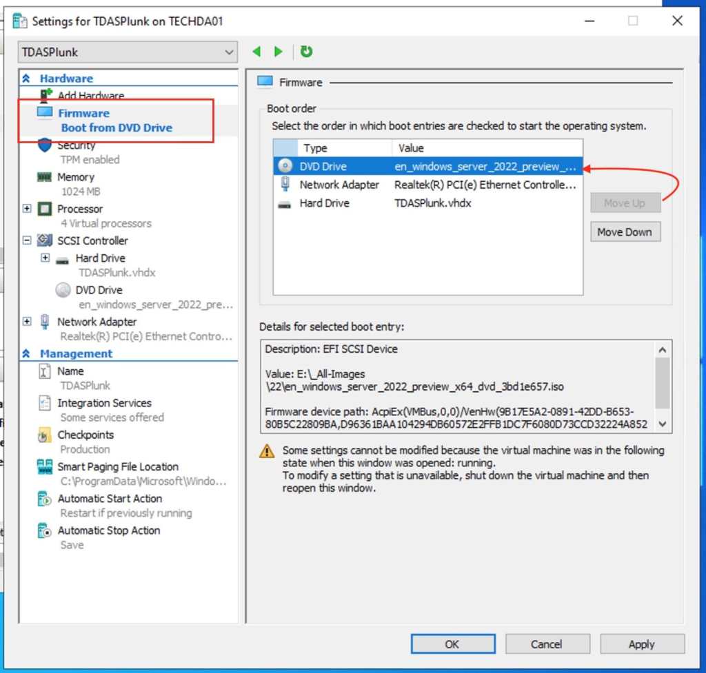 Boot from DVD - move Up