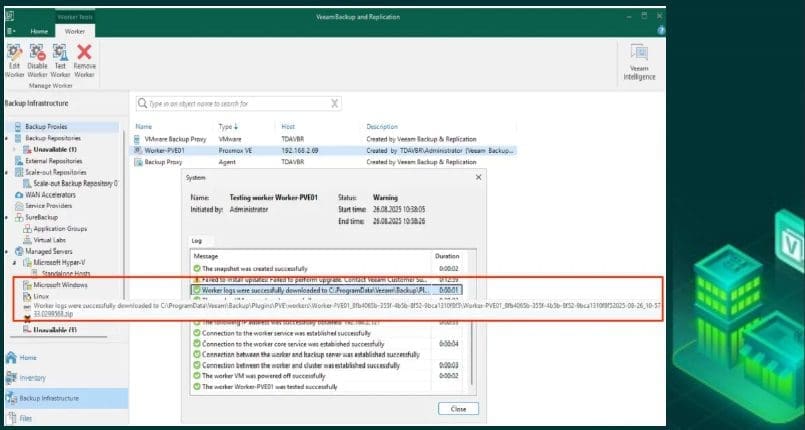 Veeam backup for proxmox worker update failure