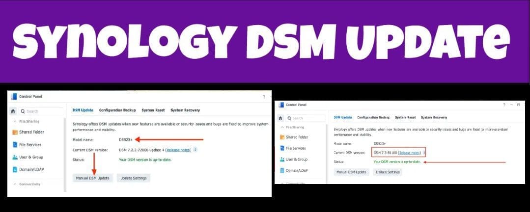 Synology Diskstaion update to latest version 7.3